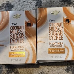 2x New Dove Coconut Milk & Sugar Lychee Cleansing Bar With Plant Milk New